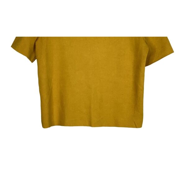 Zara Crop Ribbed Short Sleeve Mock Neck Raw Hem Crop Knit Top M Mustard Yellow - Picture 8 of 16
